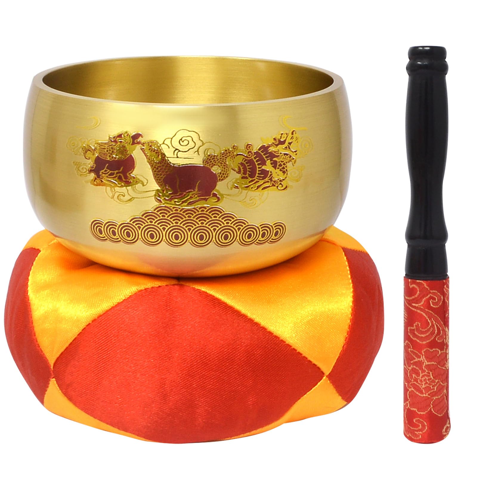 Juanxian Feng Shui Bronze Buddha Music Bowl Statue Home Yoga Meditation Zen Singing Bowl Harmony Good Luck Prosperity New Year Gift W5502