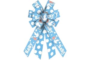 Threetols Baby Shower Blue Dot Bows, Decorative Wreath Ornaments for Front Door Welcome Home Shower, Indoor/Outdoor Decor