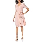 Tommy Hilfiger Women's Puff Sleeve V-Neck Tie Waist Chiffon Mini Dress