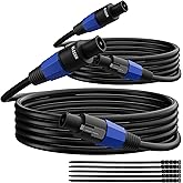 Elecan Professional Male Speakon to Speakon Cable 4 Ft/2 Pack, 12AWG Heavy-Duty High Power Audio Cord DJ/PA Amplifier Speaker Cable Wire with Twist Lock, 9.5mm OD, Black +Ties