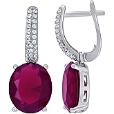 Sterling Silver Womens Dark Pink Cubic Zirconia Dangle Earrings