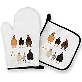 OHSUL Chicken Oven Mitts and Pot Holders Sets, Chicken Gifts Kitchen Decor Accessories, Chicken Gifts for Chicken Lovers Women Heat Resistant Oven Gloves Hot Pads for Kitchen Cooking Baking Grilling