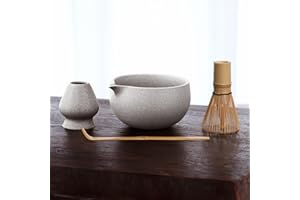 DENESTORA Ivory Mist Matcha Whisk Set with Pouring Spout – Japanese Matcha Kit with Handcrafted Ceramic Bowl, Bamboo Whisk, Scoop, and Holder for Authentic Tea Ceremony