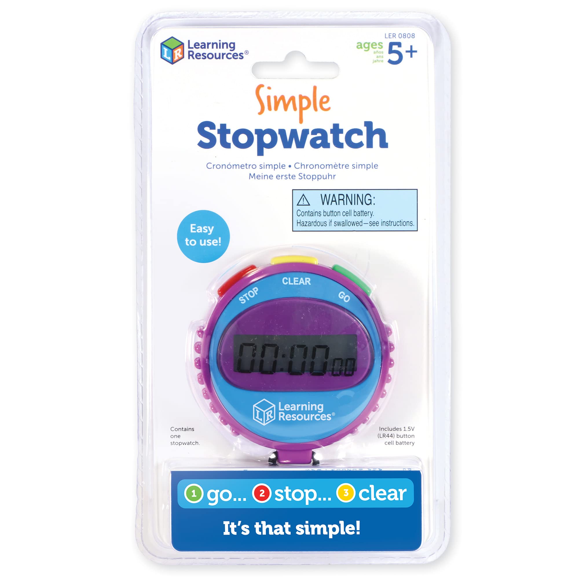 Learning Resources Simple 3 Button Stopwatch, Ages 5+, Kids Stopwatch for Science Investigations, Maths Timer, Classroom Tool, Gifts for Kids — image 1