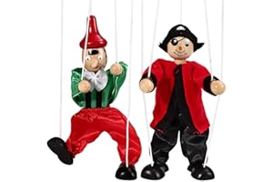 AZOIIKWD Marionette Puppets, 2 Pcs Funny Wooden Marionette Pull String Puppet, Creative Marionette Toys String Puppet Doll for Birthday Xmas Gifts