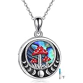 CUPENDA Mushroom Urn Necklaces for Ashes Sterling Silver Urn Pendant Moon Phase Necklace Mushroom Cremation Jewelry Memorial Gifts for Women