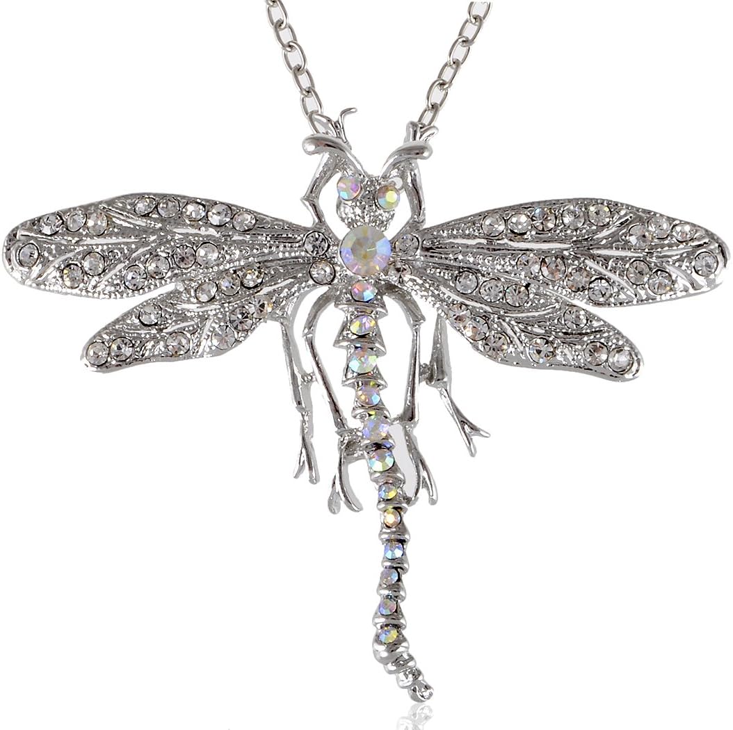 Alilang Vintage Dragonfly Open Wings Pendant Necklace on Silver Chain