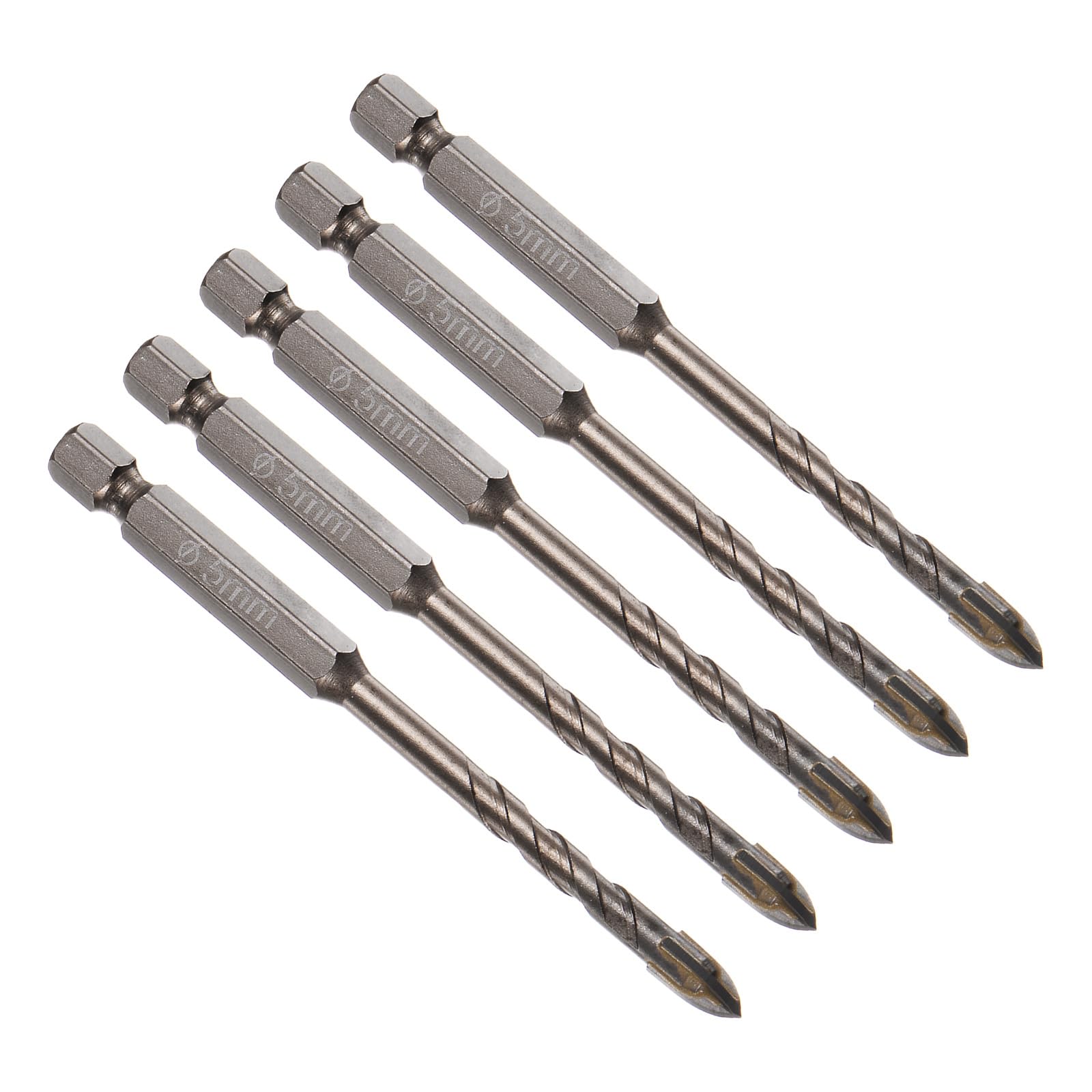 CoCud Titanium Masonry Drill Bit, 5mm Cutting Dia 90mm Length 1/4" Hex Shank Carbide Cross Tip Concrete Drill Bits Yellow - (Applications: for Wood Glass Brick Cement), 5-Pieces