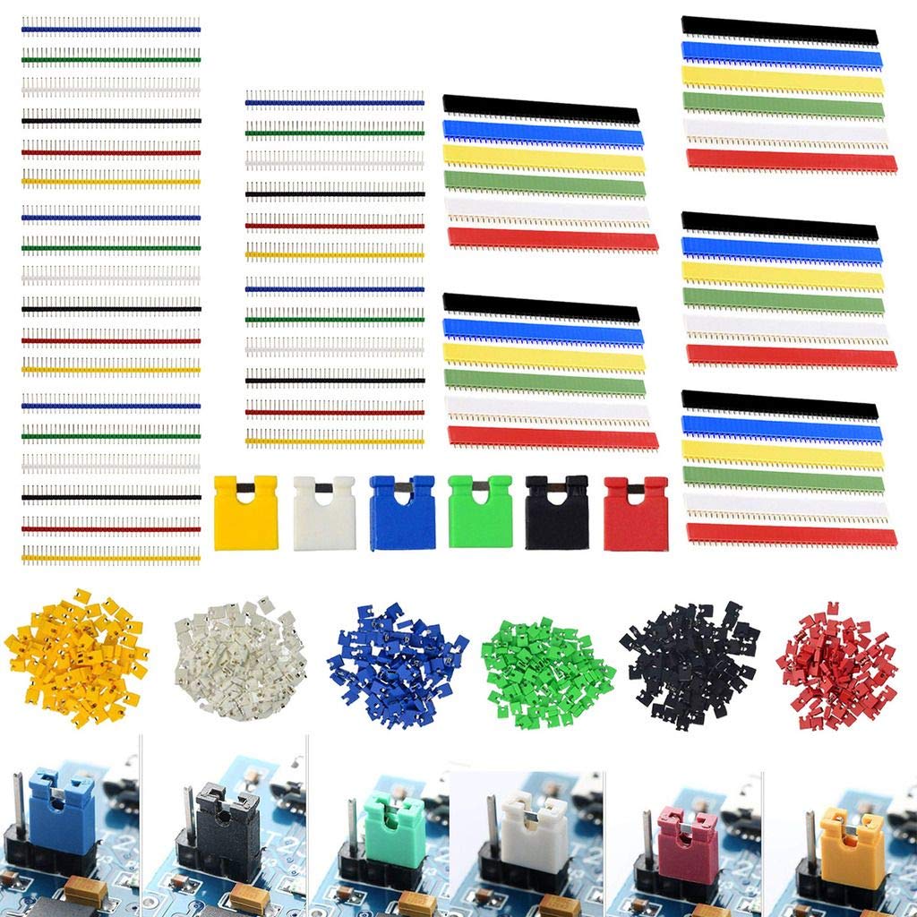 DAOKI60 Pcs Male & Female Pin Header Connector 2.54mm 6 Color Straight Single Row Male Breakable Pin Header for Arduino/PCB Board/BreadBoard with 60 Pcs Jumper Cap