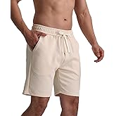 JIHUILAI Mens Casual Shorts Drawstring Summer Sports Shorts Geometric Texture Casual Beach Shorts with Pockets