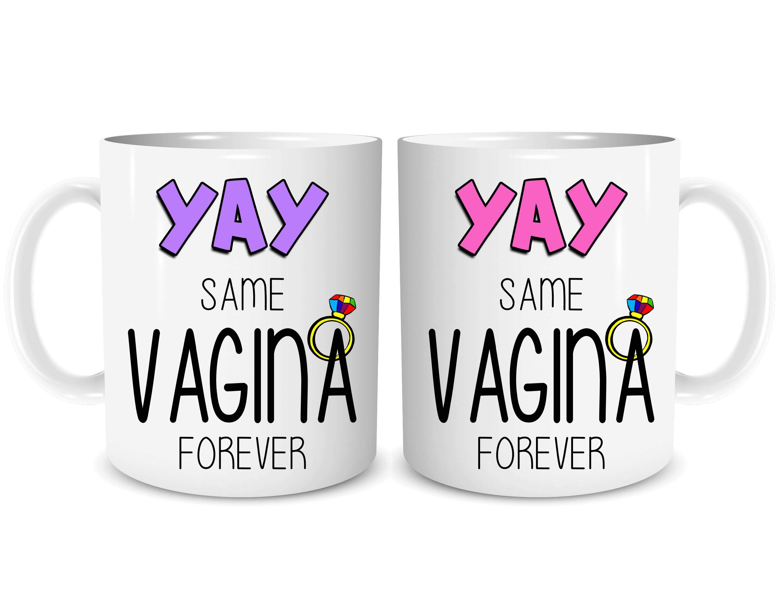 Mug Set Couples Funny Ceramic Mugs Yay SameVagina Forever Gay Lesbian Engagement Same Sex Wedding Gift Prersent WSDMUG1995, White