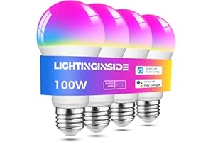 Lightinginside Smart Light Bulbs 100W Equiv., 1350LM 11W Smart Bulb Works with Alexa/Google Home/Smart Life, A19 E26 RGBCW Color Changing, No Hub Required, 2.4G WiFi Bluetooth Bulb, ETL Listed, 4PCS