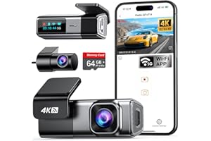 Dash Cam Front and Rear Camera with 64GB Card, Navycrest 4K+1080P Dual Dash Camera for Cars, Mini Dashcam with 5G WiFi & App 