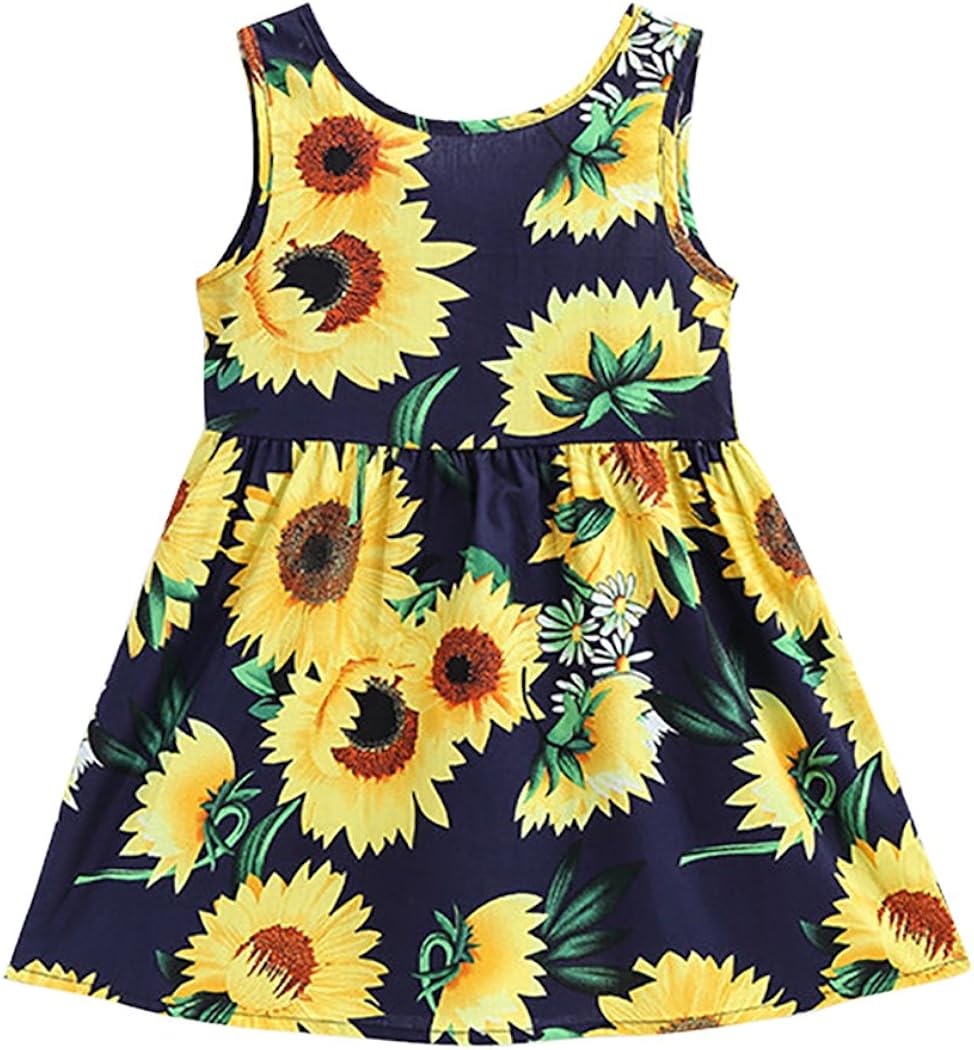 CMKid Little Girl Sunflower Print Sleeveless Dress Party Dress