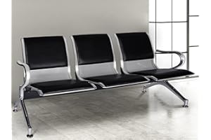 Kinfant Waiting Room Chair Bench - Guest Reception Chairs for Airport Hospital Bank Salon Barber Hall Room Conference (3-seat, Black-Mesh+PU)