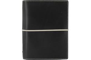 Filofax Domino Organizer, Pocket Size, Black - Leather-Look, Contrast Stitching, Six Rings, Week-to-View Insert, Multilingual