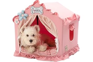 Jiupety Indoor Dog House with Frame, Cute Dog Tent Bed with Cover Cave, Breathable, Washable, and Foldable House, Suitable for 10-20 Lb Puppy and Cats, Medium (17"×17"×17"), Pink