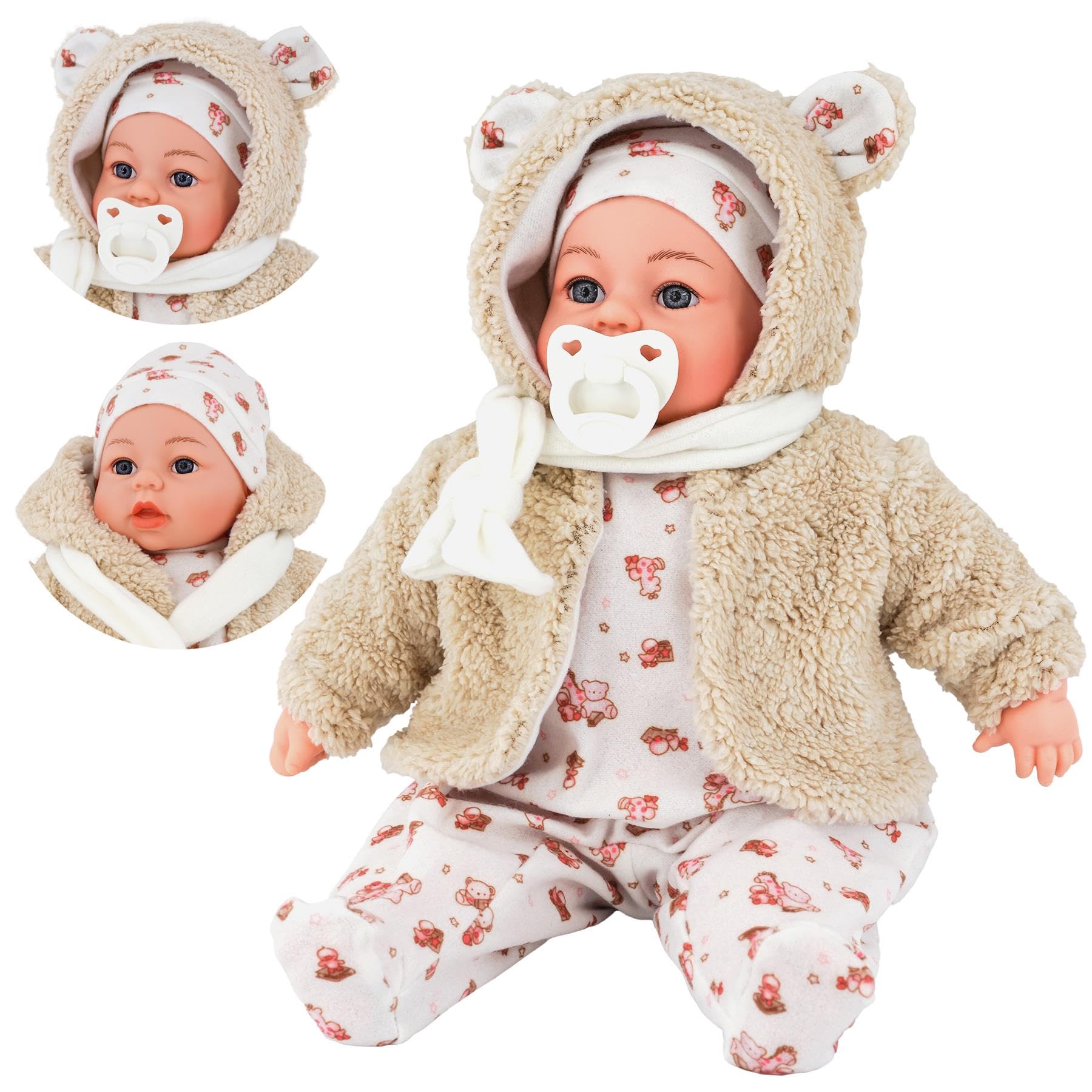 The Magic Toy Shop BiBi Doll 18" Baby Doll Bella Vidal (Bear) with Dummy Sounds - Baby Dolls for Girls Boys with Realistic Baby Doll Accessories - Suitable for Kids 18 Months and Up