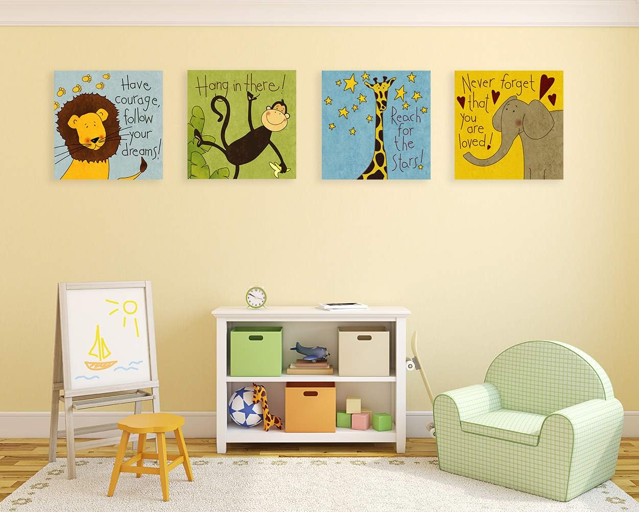 Biufo Safari Animals Wall Art Canvas Paintings Positive Quotes Woodland Print Pictures for Kids Baby Playroom Decor Artwork Gift, Framed 16x16 Inches: Posters & Prints