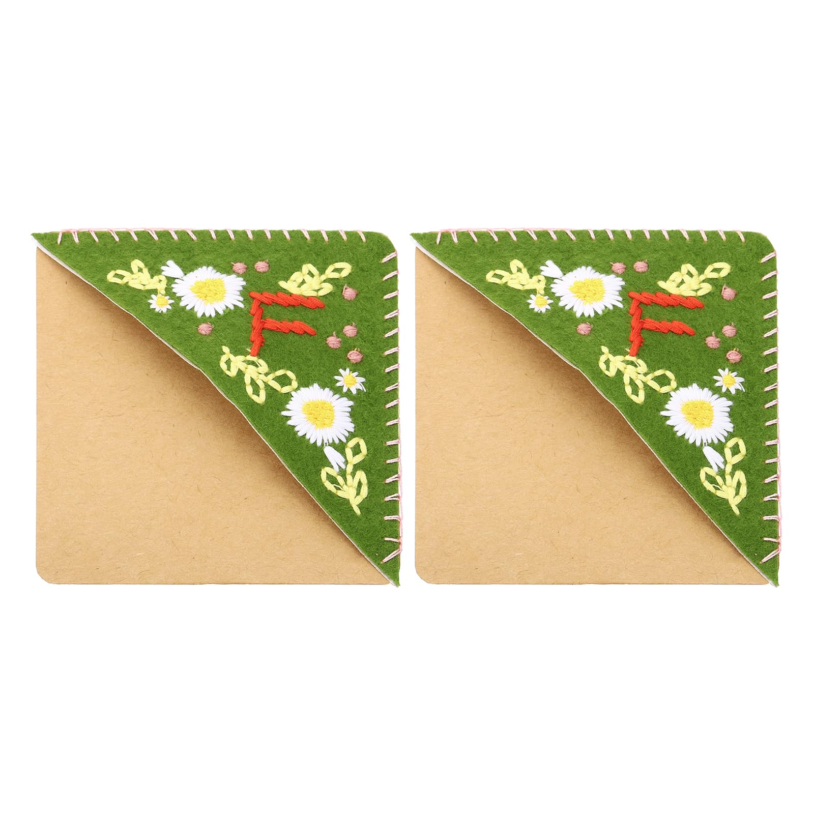 PATIKIL 2pcs Corner Bookmark, Letter Book Mark Personalized Embroidered Bookmark Cute Letter Book Mark Flower Felt Triangle for Reading Women Men Book Lovers Gift Teacher, Green, Letter F