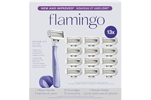 Flamingo Razors for Women, 1 Women's Razor Handle (Lilac), 13 Razor Five-Blade Refills, and 1 Shower Holder