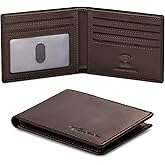 Travelambo Wallet for Men Real Leather Mens Bifold Wallet RFID Blocking - Thin & Stylish with ID Window in Gift Box (Crazy Horse, Brown)
