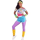80s Retro Workout Aerobics Costume Set - Leotard, Crop Top, Leggings, Shorts, Headband, Wristbands