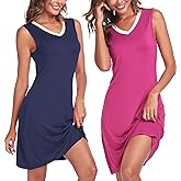MAYFISH Womens Bamboo Rayon Nightgowns Sleeveless Cooling Nightshirts Soft V Neck Tank Sleep Shirts S-XXL