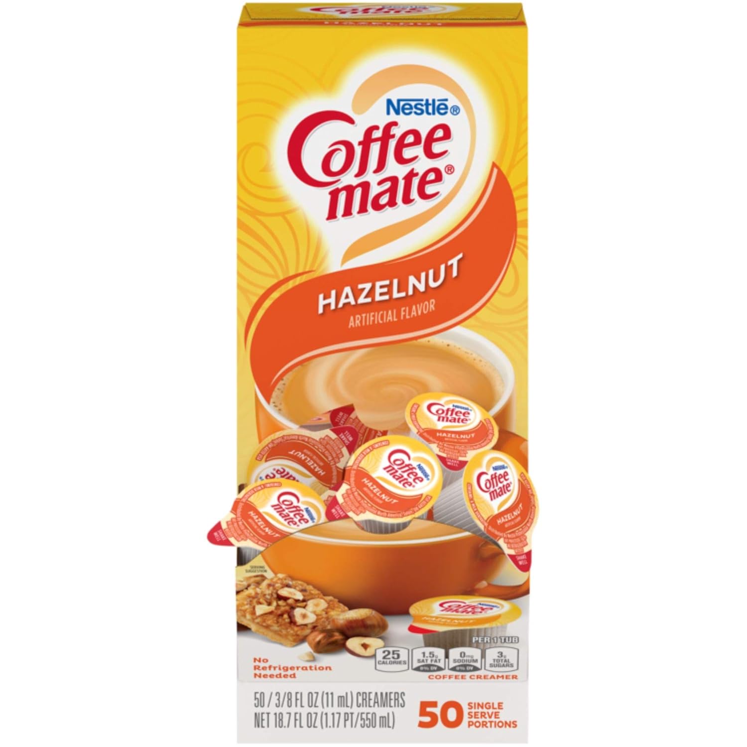 Nestle Coffee mate Coffee Creamer, Hazelnut, Liquid Creamer Singles, Box of 50 Singles