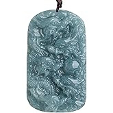 QVFVJA Real Green Jade Dragon Pendant Necklace for Men and Women Genuine Certified Jadeite Double Side Hand-Carved Zodiac Nine Dragons Jewelry Amulet Protection Birthday Valentine's Day Gift