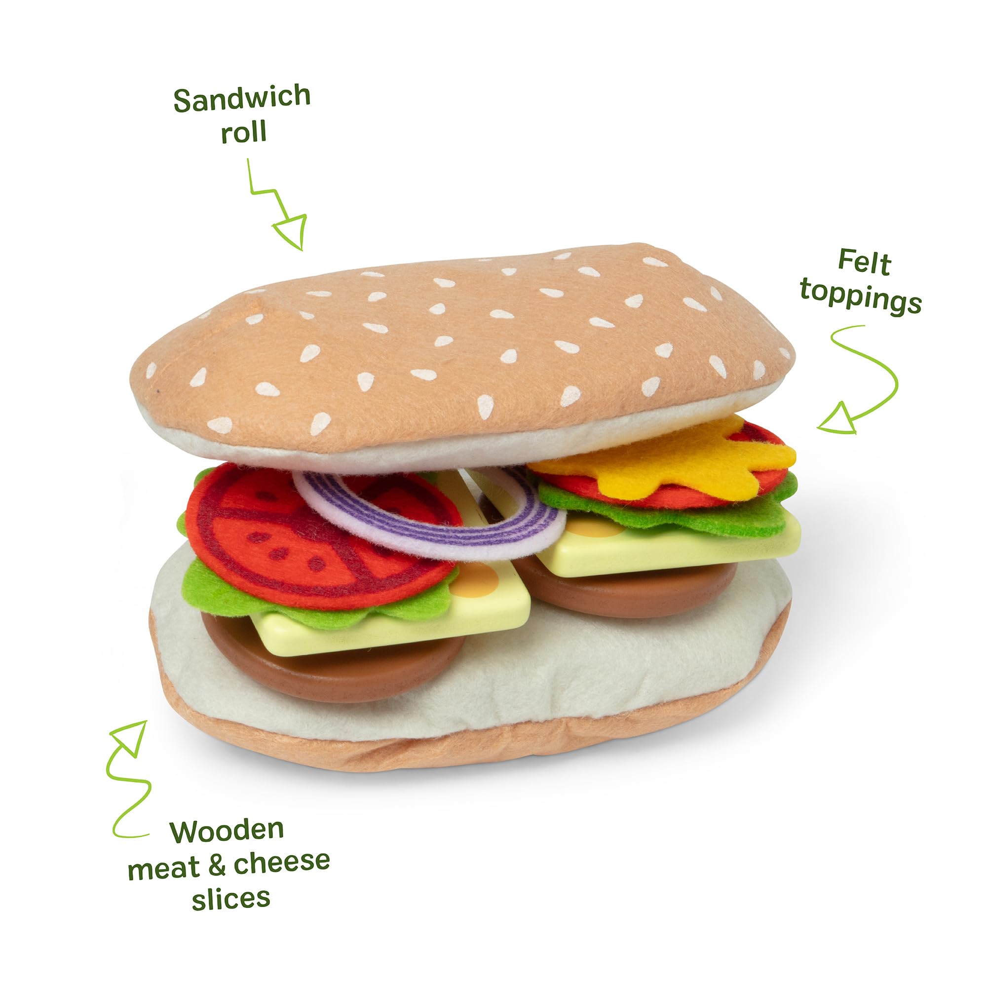 Melissa & Doug Slice-Stack-Serve, Wooden Sandwich Counter Pretend Play Store with Play Food Toys, Play Money & Deli Slicer, Preschool Toys for Kids 3+