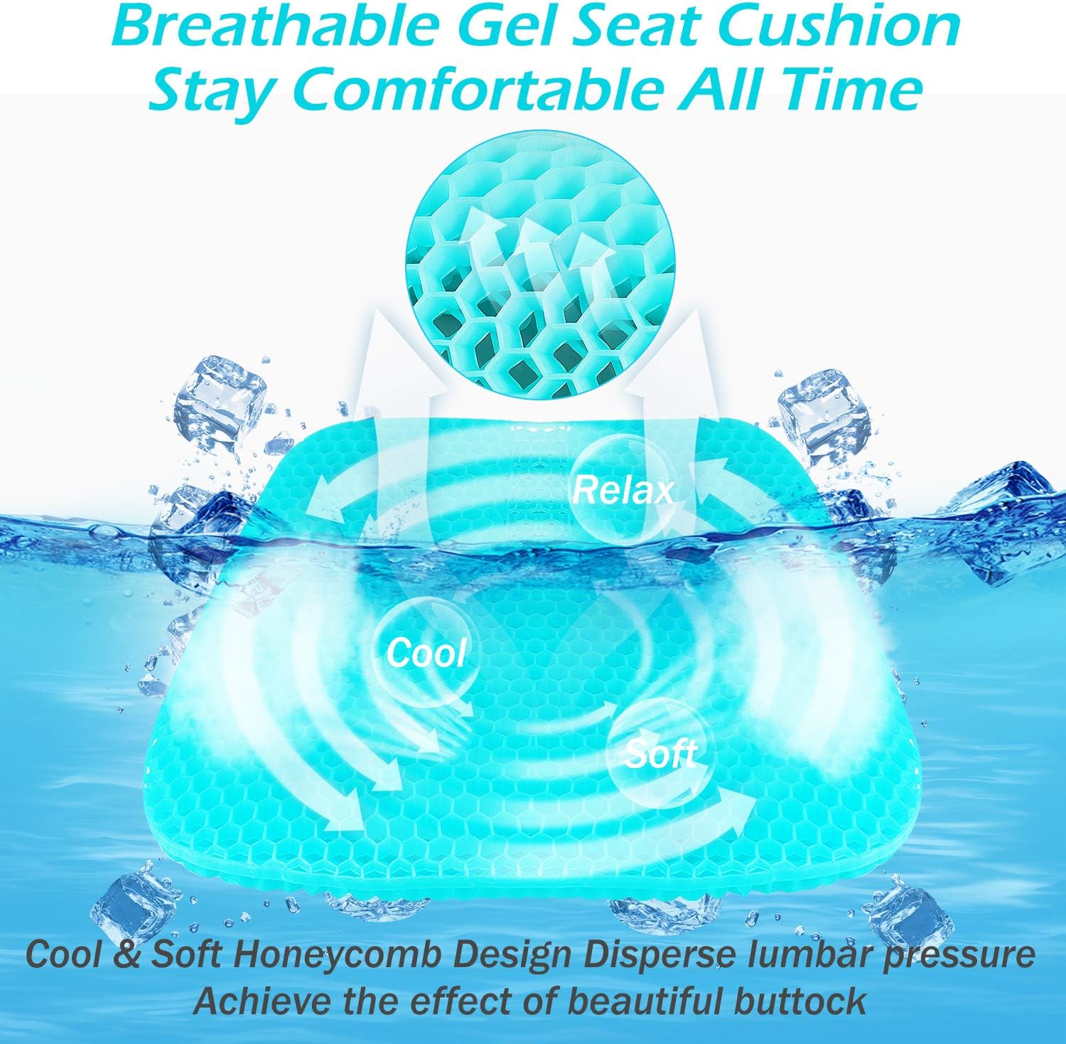 Gulymm Gel Seat Cushion with Honeycomb Design, Breathable Egg Seat with Non-Slip Cover, Double Thick Seat Cushion Chair Cushion Office Chair Pad for Long Sitting, Can Relieve Tailbone Pain & Sciatica: Home & Kitchen