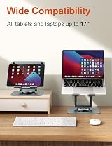 tounee Adjustable Laptop Stand 360° Rotating Base Aluminum 10-16 inch Gray view 6