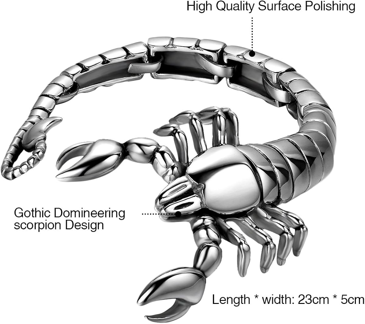 Bikers 50MM High Polished Stainless Steel Large and Heavy Gothic Scorpion Link Bangle Bracelet for Men,8 Inch - Image 3