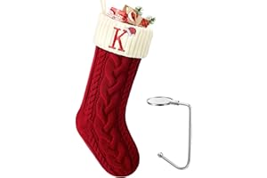 LHMTQVK Large Christmas Stocking with Initials, Embroidered Knit Christmas Stocking with Hook, Custom Christmas Stockings, Xmas Stockings for Family Fireplace Holiday Party Gift