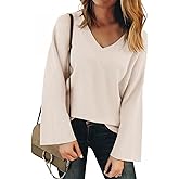 Yousify Womens V Neck Oversized Sweaters Long Sleeve Knit Pullover Trendy Casual Chunky Sweater