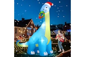 ZUKAKII 12FT Giant Christmas Inflatables Decoration Dinosaur Built-in Bright LED Lights & Extra Strong Blower Blow Up Yard Decoration Blowups with Large Huge Xmas Wreath Hat for Holiday Party Xmas New Year