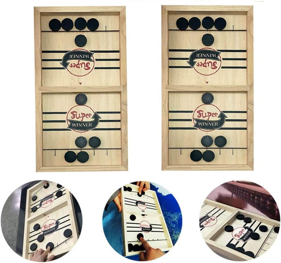 LYPXX Fast Sling Puck Board Game, Paced Sling Puck Winner Board, Indoor Family Interactive Game, Mini Wooden Tabletop Sling Puck Game, Fun Toys for Childrens (2 sets)