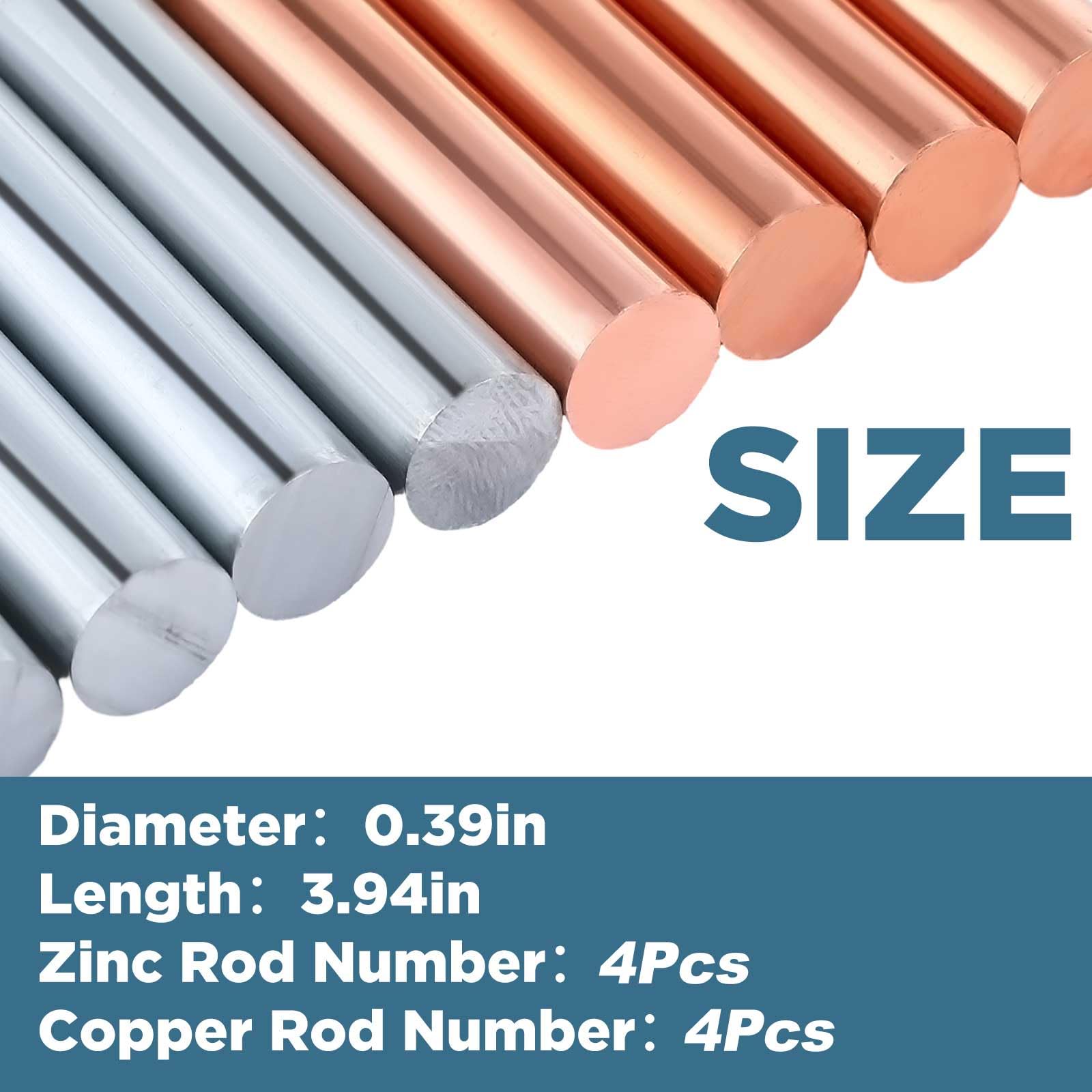 Condition photo showing New/Like New for yaocom 8 pcs pure copper zinc rods 99.995% high purity solid copper zinc bar 3.94 x 0.39 inch bare c