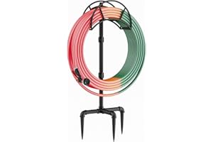 LAND·VOI Hose Holder, Garden Hose Holder Freestanding, Metal Heavy Duty Water Hose Holder Holds 150 Feet Hose, Detachable Hose Storage Hanger for Outside with 3 Spikes, for Lawn Yard, Black GHH01B