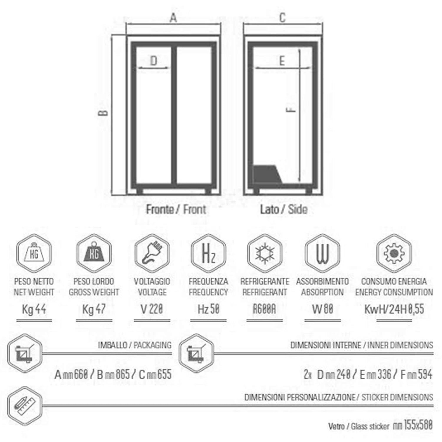 ZeroInox - Nevera de Vino con Doble ventilación, 100 litros, con ...