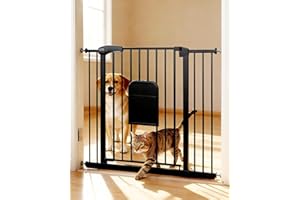 Adjustable Pet Gate with Cat Door, Auto-Close Pressure-Mounted Safety Gate for Doorways & Stairs – Ideal for Multi-Pet Homes 