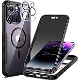 seacosmo for iPhone 14 Pro Max Case, Full Body Bumper with Built-in 9H Tempered Glass Privacy Screen Protector and Camera Lens Protector, Compatible with MagSafe, Shockproof Phone Cover, 6.7", Black