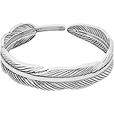 HAQUIL Silver Plated Stainless Steel Native American Feather Cuff Bracelet Jewelry Gift for Men and Women