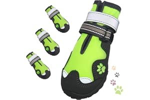 FISHOAKY Dog Shoes, Dog Shoes for Large Dogs, Anti Slip Dog Boots & Paw Protectors for Winter Snowy and Summer Hot Pavement, 4 Pack Dog Booties Waterproof for Large Size Dogs with Green (Size 8)