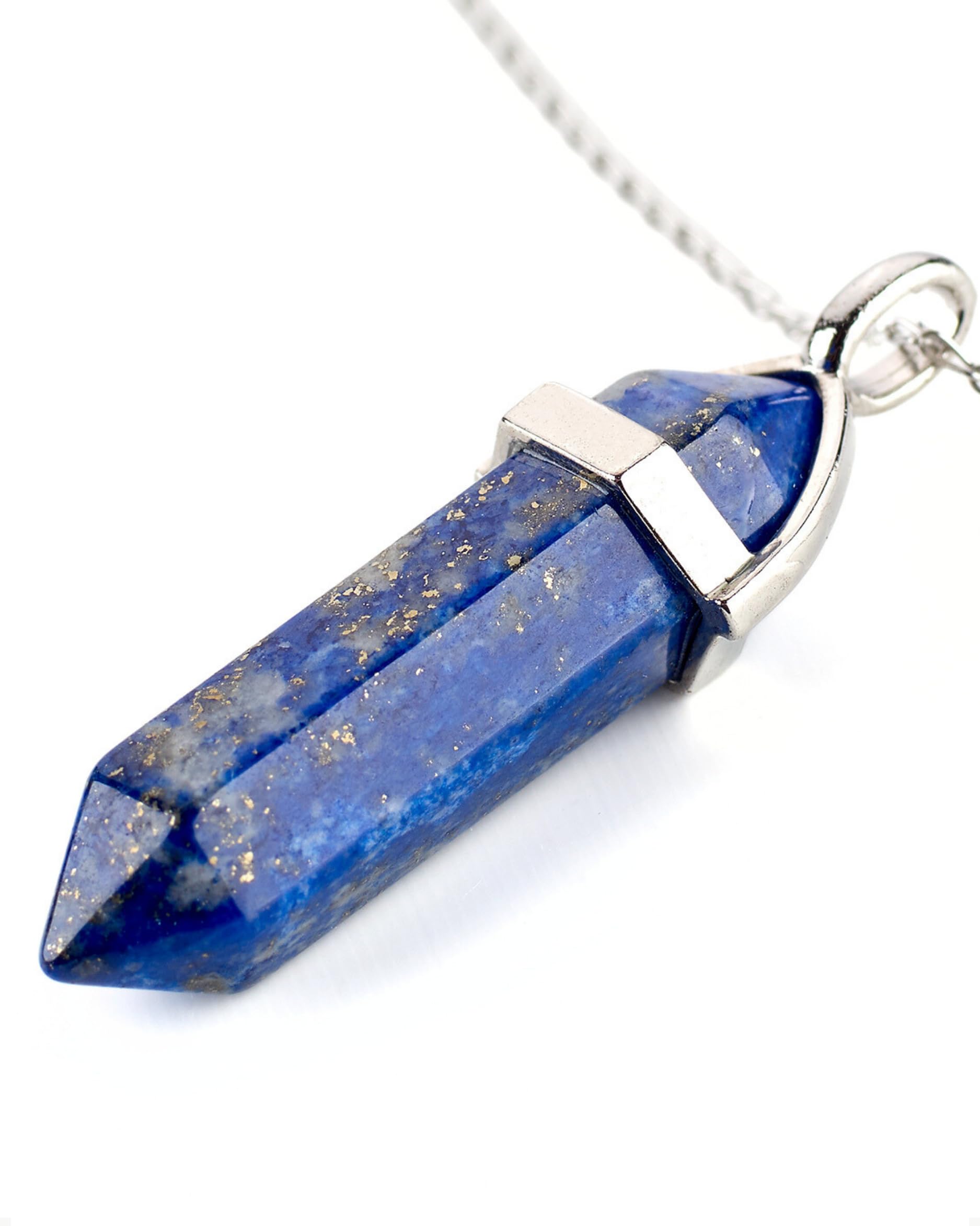 LAVISA Obelisk Gemstone Necklace, Pendant, Genuine Crystal Chain, Necklace, Rose Quartz, Amethyst, Natural Stone - 55 + 5 cm, 55 cm (max. 60 cm), 41 mm x 13 mm, Stainless steel and gemstone, Amethyst โ image 1