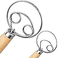 Nlmyt Danish Dough Whisk 2Pcs, Dutch Bread Whisk Hook, 13 Inch Premium Pastry Whisks, Wooden Hand Mixer, Stainless Steel Sourdough Baking Tools for Bread, Batter, Cake and More
