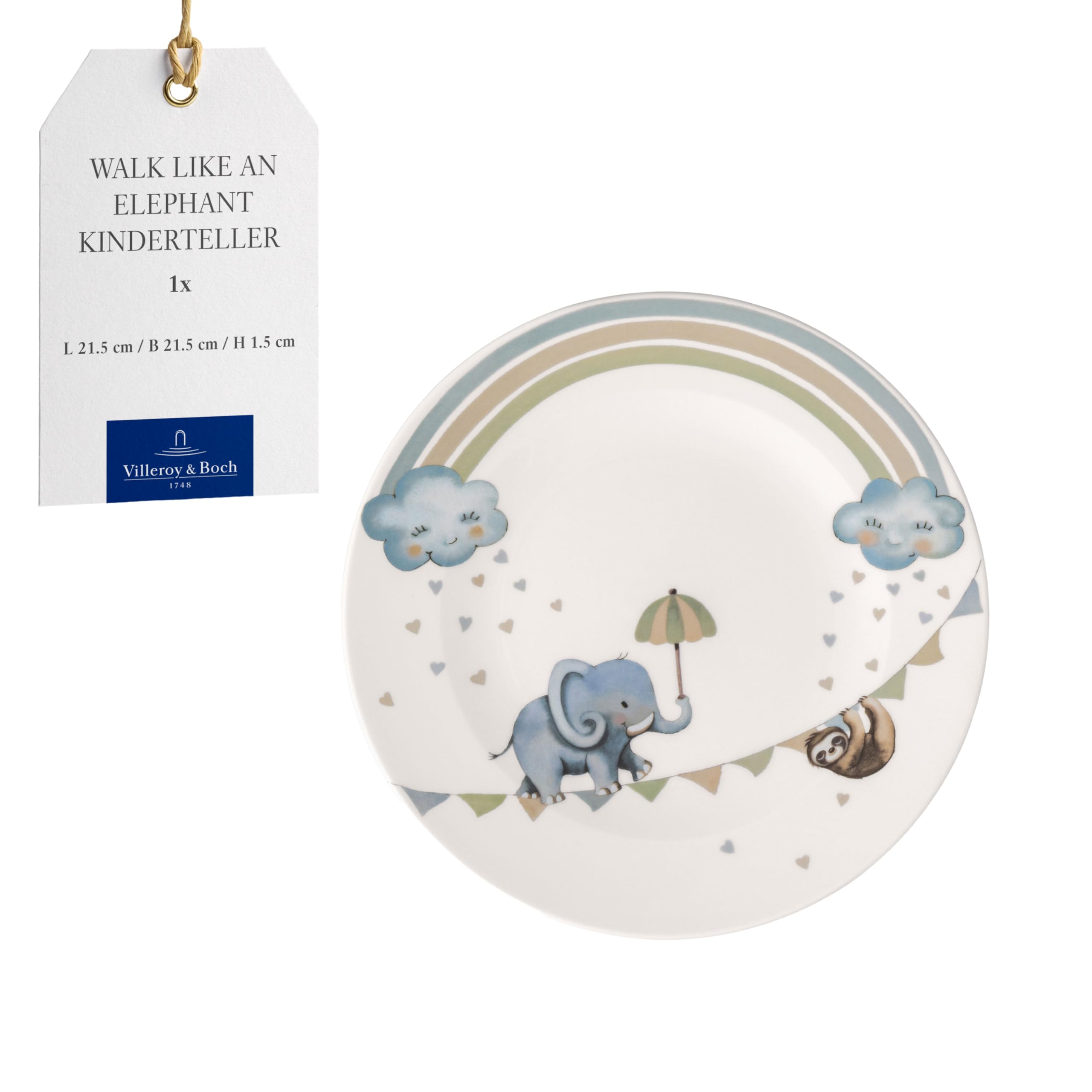Villeroy & Boch - Boho Kids Walk Like an Elephant Children's Plate, Porcelain Plate in Boho Style, Children's Tableware Plate, 21.5 cm Ø, Dishwasher Safe, Microwave Safe, Multicolored