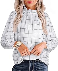 Avanova Women Plaid 3/4 Long Sleeve Blouses Dressy