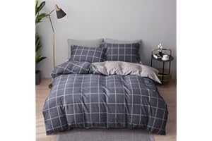 SAPHREAS Boy Gray Plaid Duvet Cover Set Twin Size 2pcs Dark Grey Grid Bedding Comforter Cover Set 1 Duvet Cover 1 Pillow Sham
